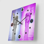 Pink Night and Day Angel Quadratische Wanduhr (Winkel)