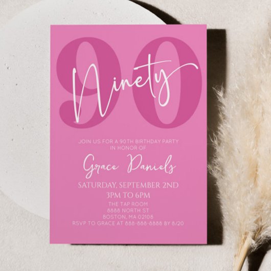 Pink Ninety 90th Ninetieth Birthday Party Einladung