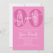 Pink Ninety 90th Ninetieth Birthday Party Einladung (Vorderseite)