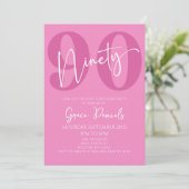 Pink Ninety 90th Ninetieth Birthday Party Einladung (Stehend Vorderseite)