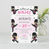 Pink Ninja Birthday Invite - Girls Karate Party Einladung (Stehend Vorderseite)