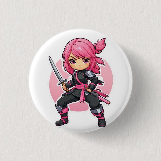 Pink Ninja Girl Button (Vorderseite)