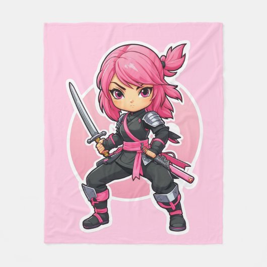 Pink Ninja Girl Fleecedecke (Vorderseite)