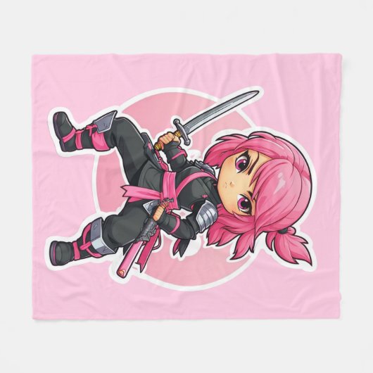 Pink Ninja Girl Fleecedecke (Vorderseite (Horizontal))