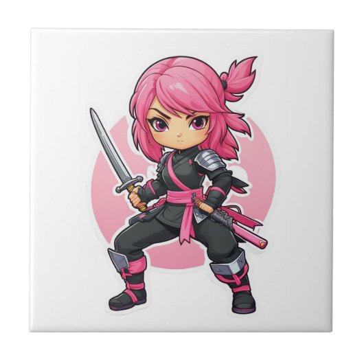 Pink Ninja Girl Fliese (Vorderseite)