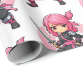 Pink Ninja Girl Geschenkpapier (Rolleneckpunkt)