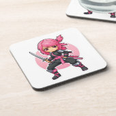 Pink Ninja Girl Getränkeuntersetzer (Linke Seite)