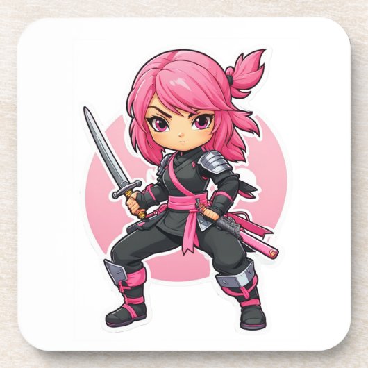 Pink Ninja Girl Getränkeuntersetzer (Vorderseite)
