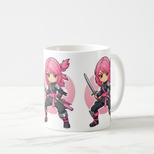 Pink Ninja Girl Kaffeetasse (VorderseiteRechts)