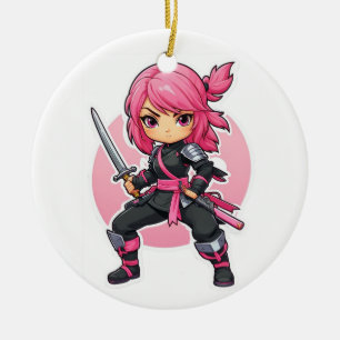 Pink Ninja Girl Keramik Ornament