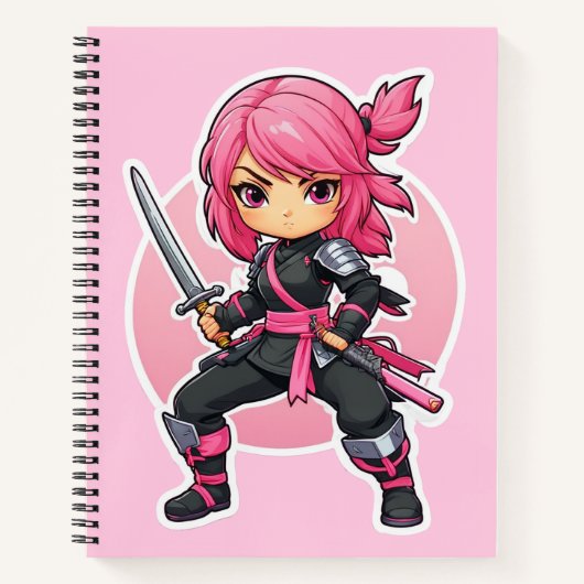 Pink Ninja Girl Notizblock (Vorderseite)