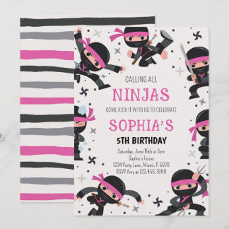 Pink Ninja Krieger Kampfkünste Geburtstag Einladung