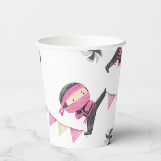 Pink Ninja Party Paper Cups Pappbecher (Rückseite)