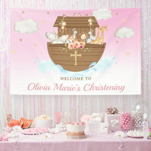Pink Noahs arche Christening Taufe Hintergrund Banner (Party)
