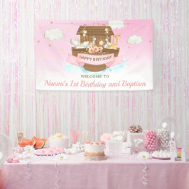 Pink Noahs Ark Baby Dusche 1. Geburtstag Hintergru Banner