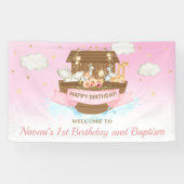 Pink Noahs Ark Baby Dusche 1. Geburtstag Hintergru Banner (Horizontal)