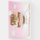 Pink Noahs Ark Baby Dusche 1. Geburtstag Hintergru Banner (Vertikal)