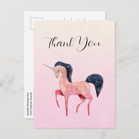 Pink Nordic Unicorn mit Black Mane Vielen Dank Postkarte (Vorne/Hinten)