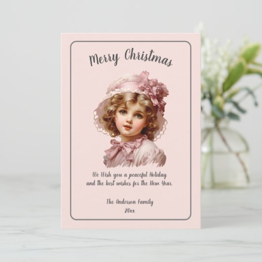 Pink Nostalgic Frohe Weihnachten (Stehend Vorderseite)