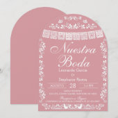 Pink Nuestra Boda Papel Picado Spanish Wedding Einladung (Vorne/Hinten)