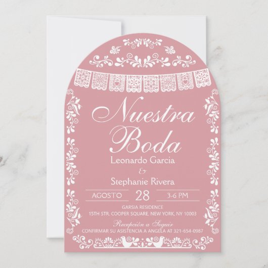 Pink Nuestra Boda Papel Picado Spanish Wedding Einladung (Vorderseite)