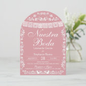 Pink Nuestra Boda Papel Picado Spanish Wedding Einladung (Stehend Vorderseite)