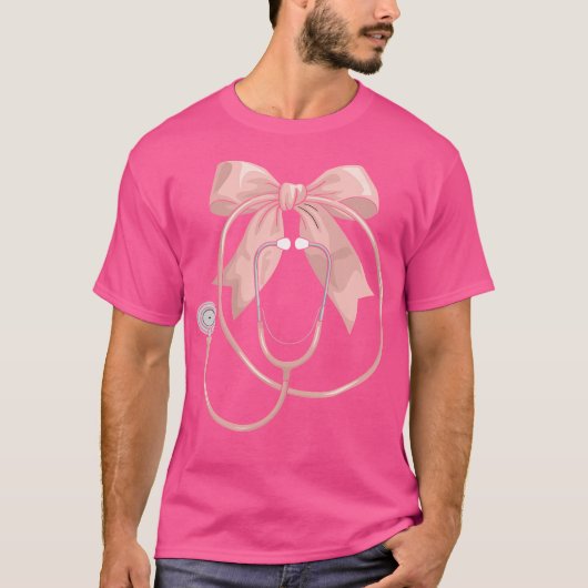 Pink Nurse Coquette Bow Stethoscope Pflege Medizin T-Shirt (Vorderseite)
