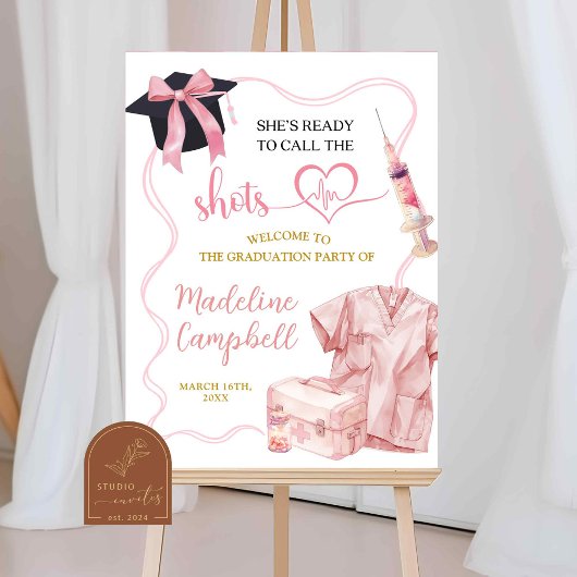 Pink Nurse Coquette Graduation Party Poster