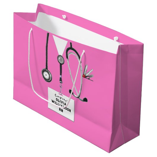 Pink Nurse Graduation Large Gift Bag Große Geschenktüte (Vorderseite Schrägansicht)