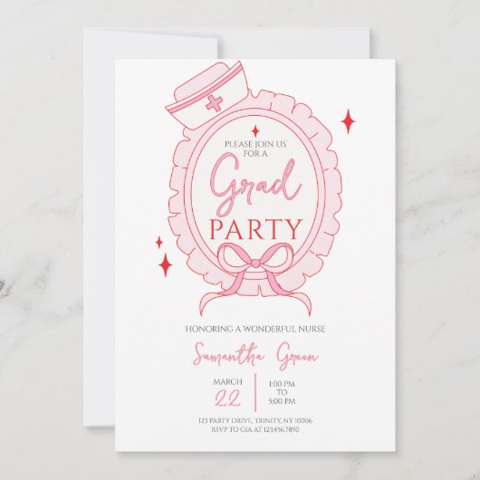Pink Nurse Graduation Party Einladung (Vorderseite)