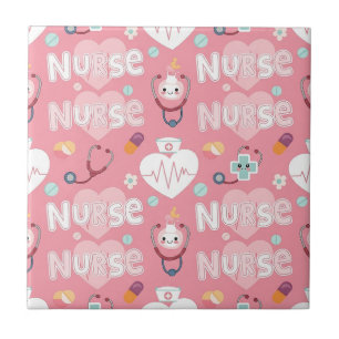 Pink Nurse Life Nahtloses Muster (4) Fliese