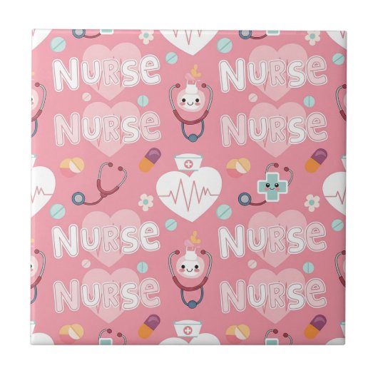 Pink Nurse Life Nahtloses Muster (4) Fliese (Vorderseite)
