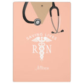 Pink Nurse Scrub Top Stethoscope Personalisiert Klemmbrett (Rückseite)