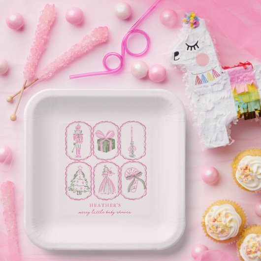 Pink Nutcracker A Merry Little Baby Shower Pappteller (Party)