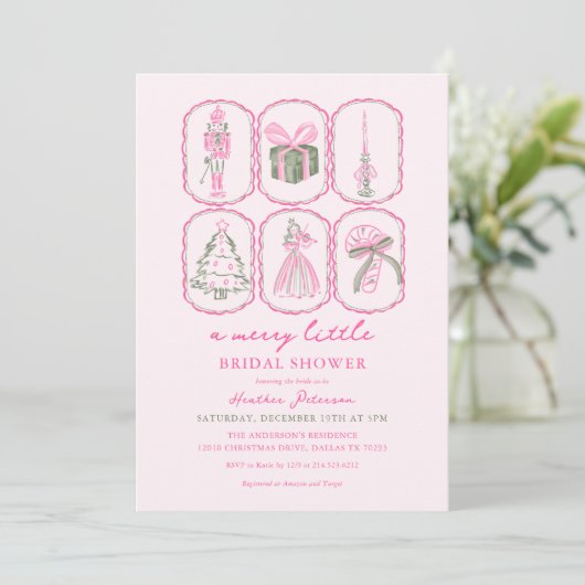 Pink Nutcracker A Merry Little Bridal Shower Einladung (Stehend Vorderseite)