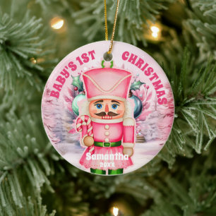 Pink Nutcracker Baby 1. Weihnachtsgebäck Foto Orna Keramik Ornament