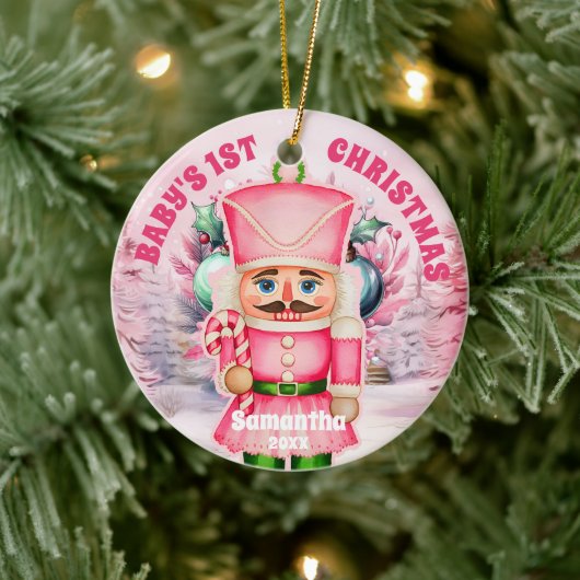 Pink Nutcracker Baby 1. Weihnachtsgebäck Foto Orna Keramik Ornament (Baum)