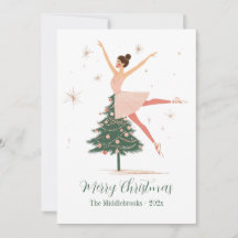 Pink Nutcracker Ballerina Flat Holiday Card