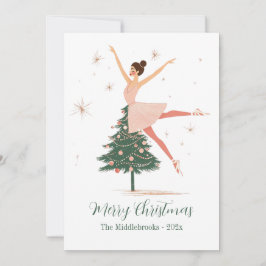 Pink Nutcracker Ballerina Flat Holiday Card Feiertagskarte