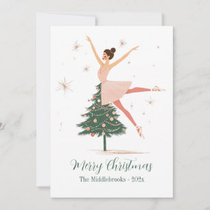 Pink Nutcracker Ballerina Flat Holiday Card Feiertagskarte