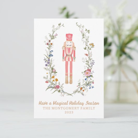 Pink Nutcracker Ballet Blumen Weihnachtskarte Dankeskarte (Stehend Vorderseite)