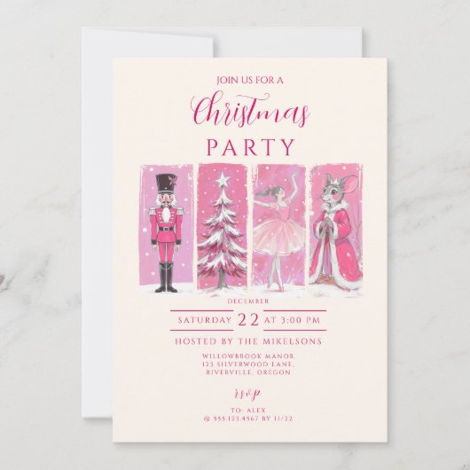 Pink Nutcracker Ballet Christmas Einladung (Vorderseite)