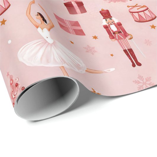 Pink Nutcracker Ballet Christmas Gift Wrap Geschenkpapier (Rolleneckpunkt)