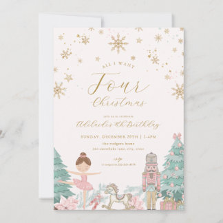 Pink Nutcracker Ballet Fourth Birthday Invitation Einladung