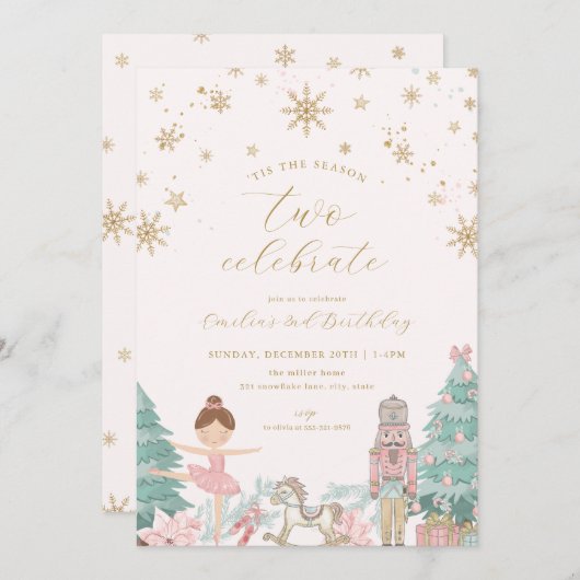 Pink Nutcracker Ballet Second Birthday Invitation Einladung (Vorne/Hinten)