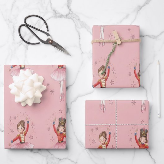 Pink Nutcracker Ballet Theme Girls Geschenkpapier Set (Vorderseite)