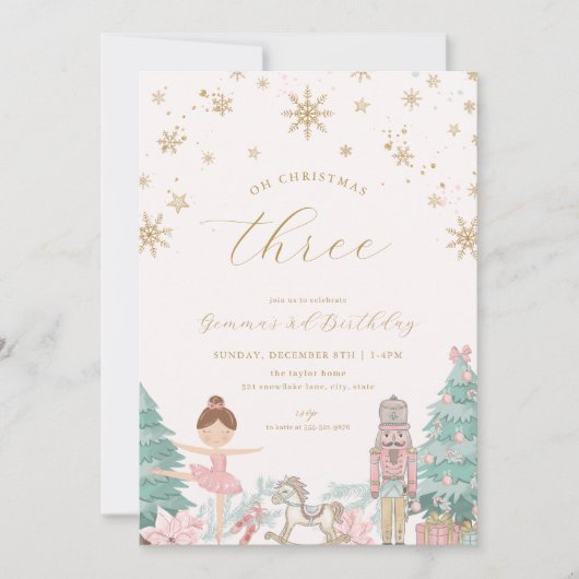 Pink Nutcracker Ballet Third Birthday Invitation Einladung (Vorderseite)