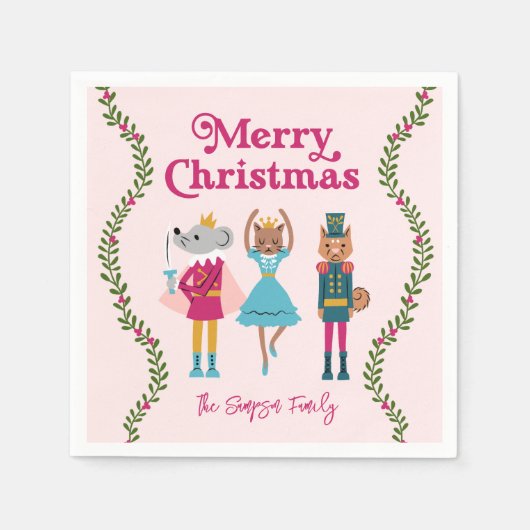 Pink Nutcracker Ballet Weihnachten Serviette (Vorderseite)