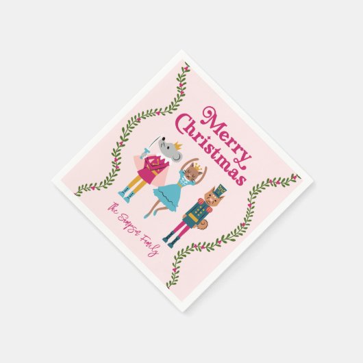 Pink Nutcracker Ballet Weihnachten Serviette (Ecke)