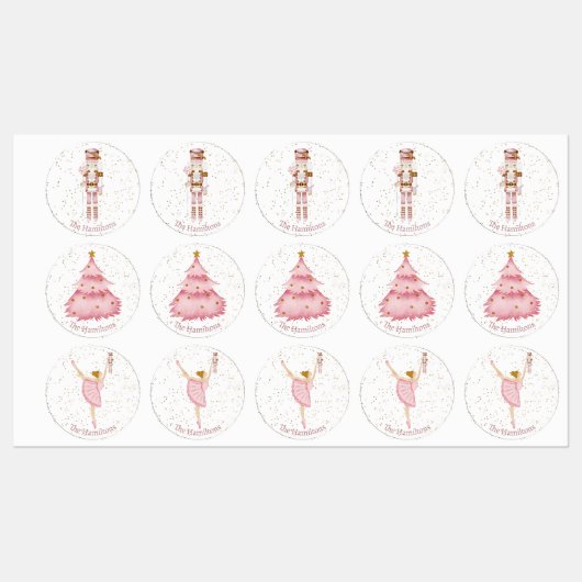 Pink Nutcracker Ballet Weihnachtskleber Etiketten (Blatt)